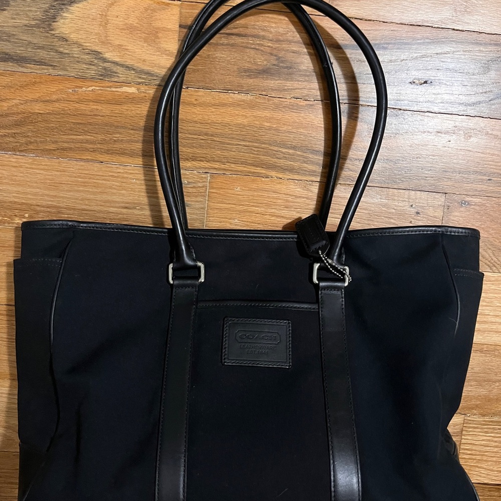 Coach Black Canvas Tote with Leather Straps